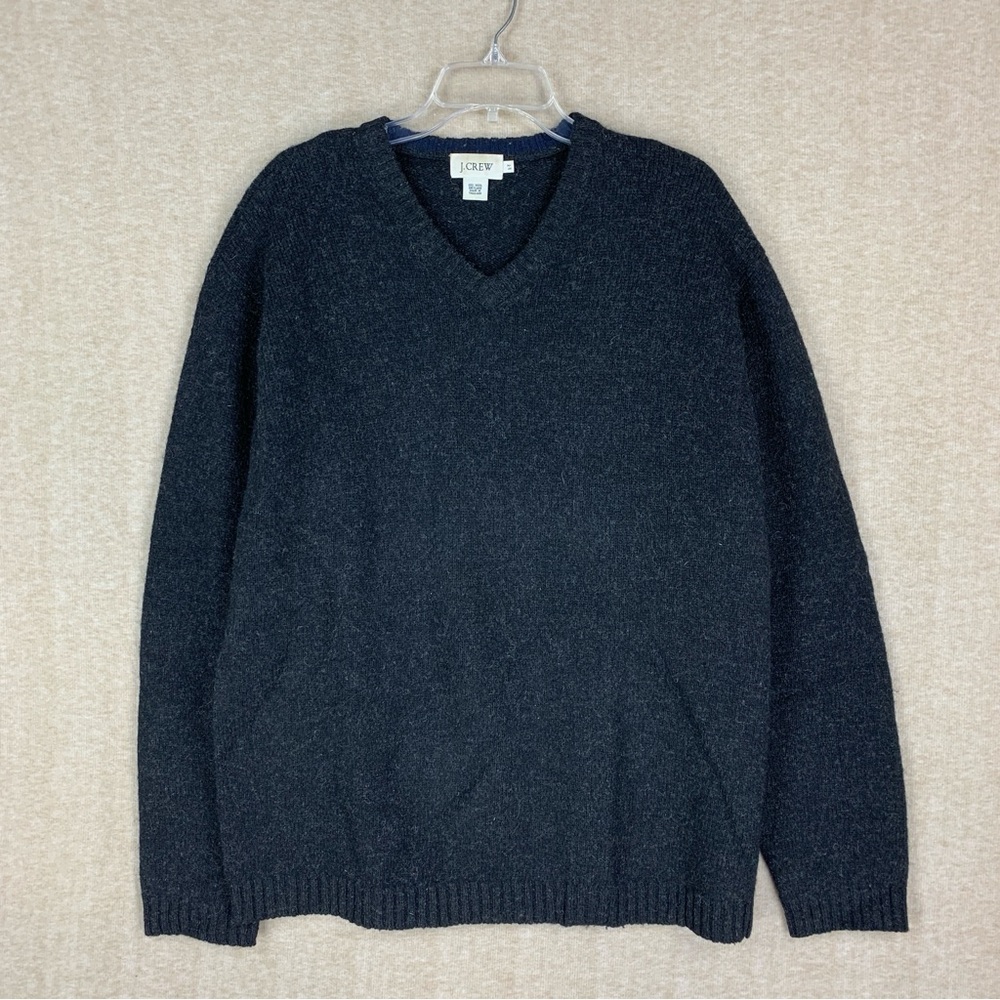 Vintage J Crew Shetland Wool Sweater L Tall Mens Gray Chunky Knit N Neck Oarsman